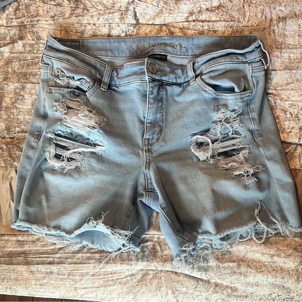 American Eagle Outfitters Blue Jean Shorts Distressed Cut-Offs